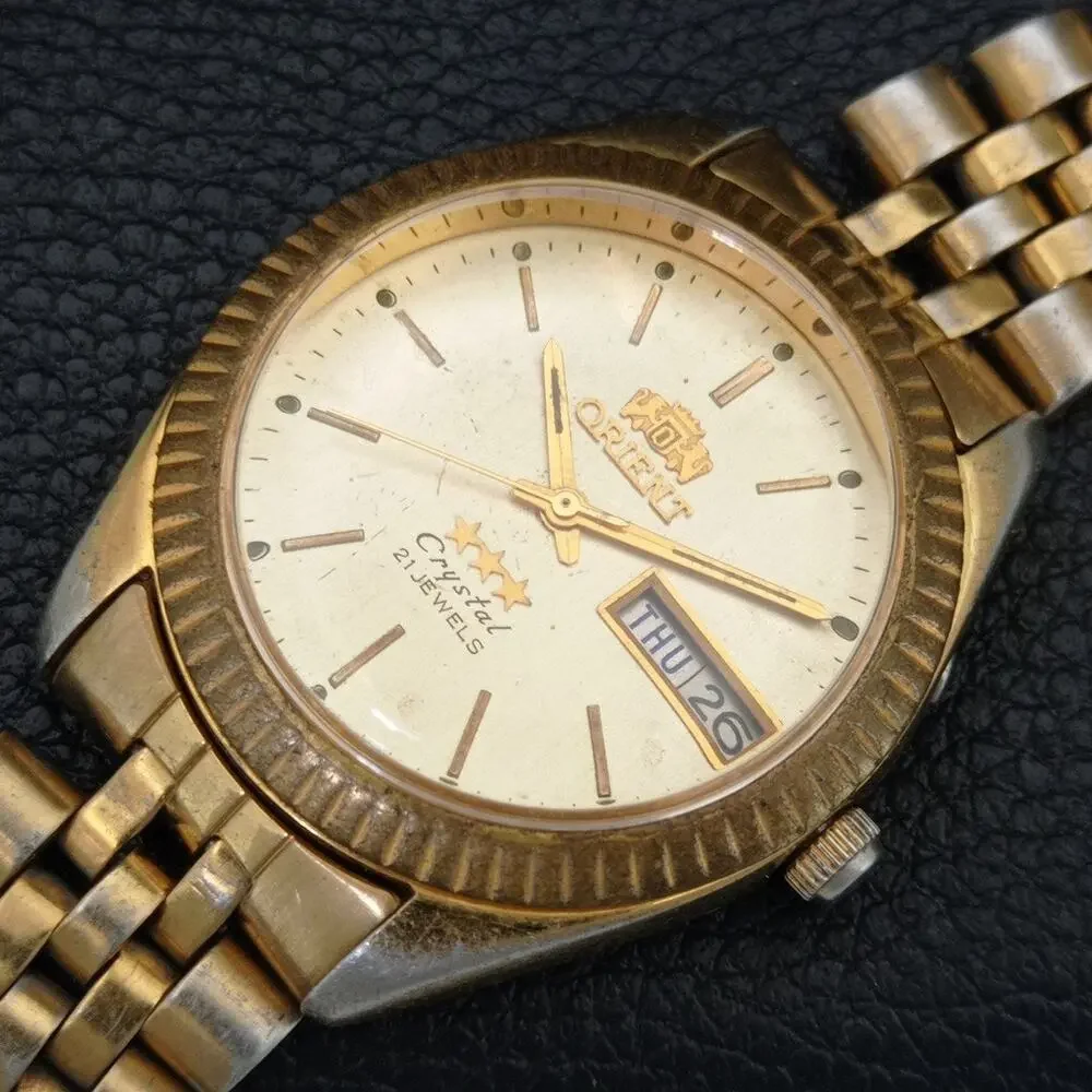 Vintage 1984 Orient Automatic Mens Gold Watch W/daydate & Gold accents